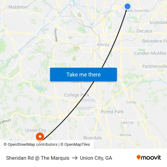 Sheridan Rd @ The Marquis to Union City, GA map