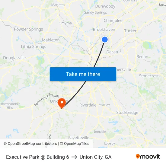 Executive Park @ Building 6 to Union City, GA map