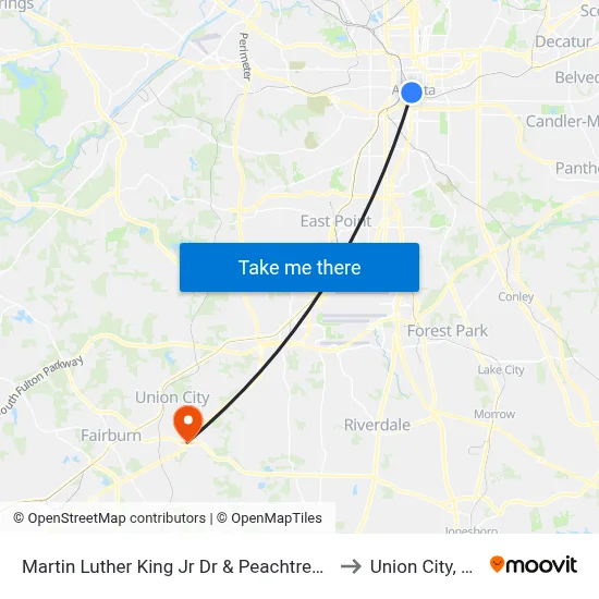 Martin Luther King Jr Dr & Peachtree St to Union City, GA map