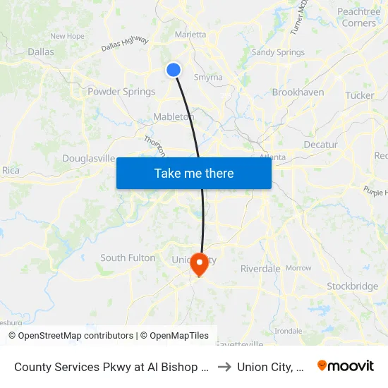 County Services Pkwy at Al Bishop Dr to Union City, GA map