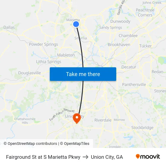 Fairground St at S Marietta Pkwy to Union City, GA map