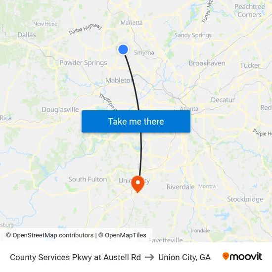 County Services Pkwy at Austell Rd to Union City, GA map