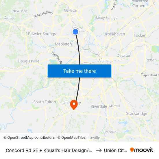 Concord Rd SE + Khuan's Hair Design/Arkle Veterina to Union City, GA map
