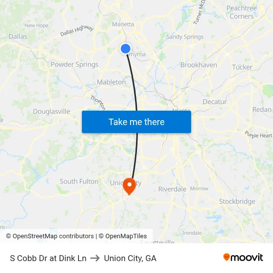 S Cobb Dr at Dink Ln to Union City, GA map