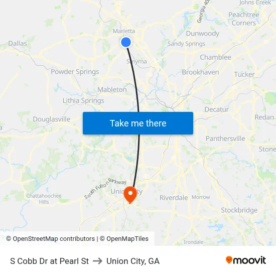 S Cobb Dr at Pearl St to Union City, GA map