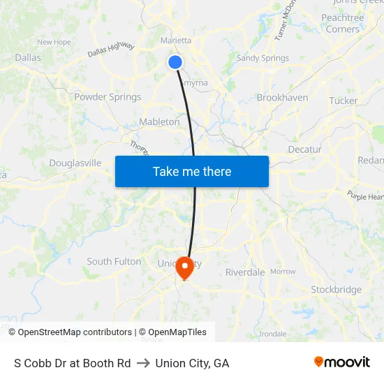 S Cobb Dr at Booth Rd to Union City, GA map