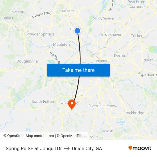 Spring Rd SE at Jonquil Dr to Union City, GA map