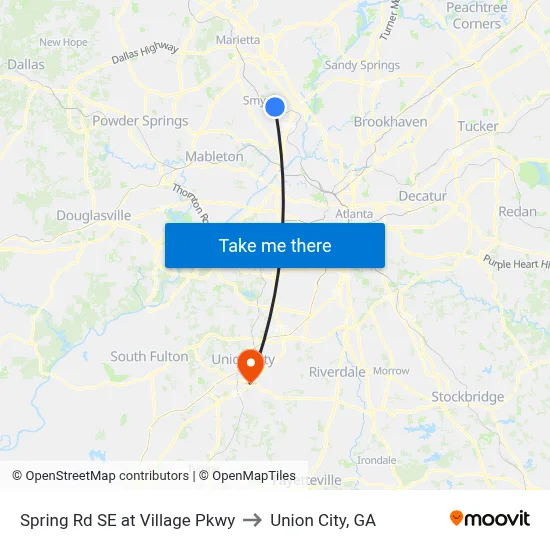 Spring Rd SE at Village Pkwy to Union City, GA map