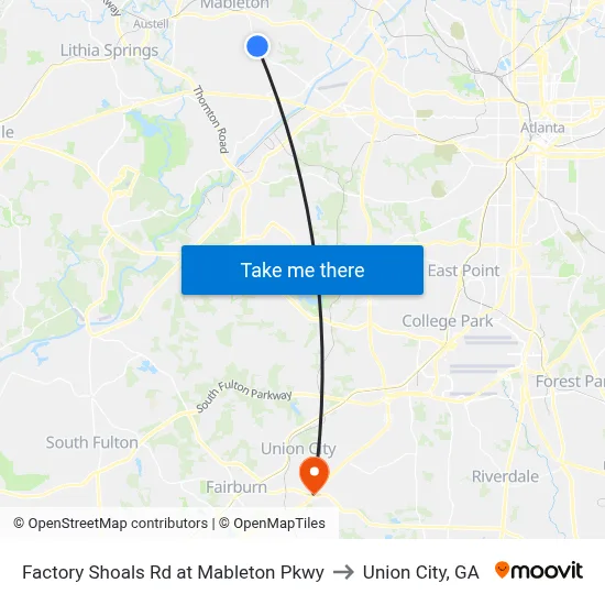 Factory Shoals Rd at Mableton Pkwy to Union City, GA map