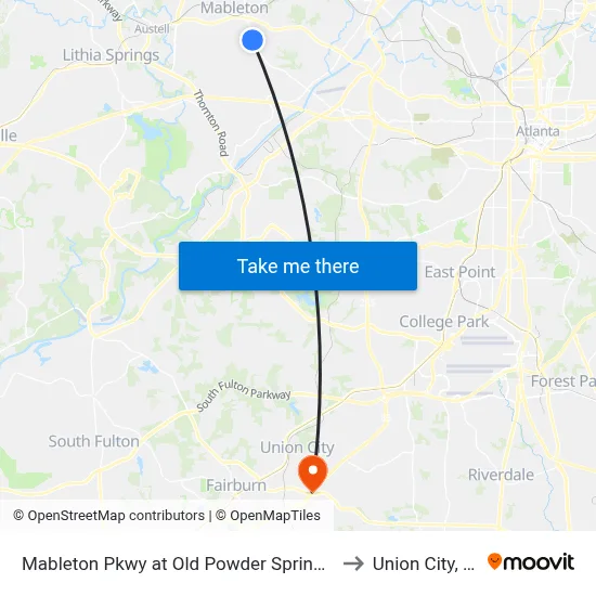 Mableton Pkwy at Old Powder Springs Rd to Union City, GA map