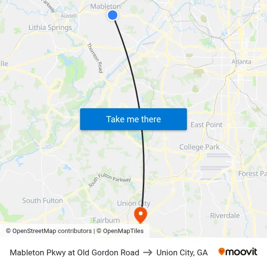 Mableton Pkwy at Old Gordon Road to Union City, GA map