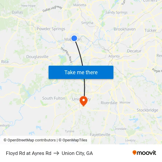 Floyd Rd at Ayres Rd to Union City, GA map