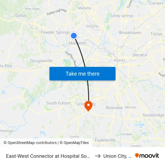 East-West Connector at Hospital South Dr to Union City, GA map