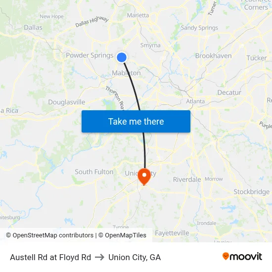 Austell Rd at Floyd Rd to Union City, GA map