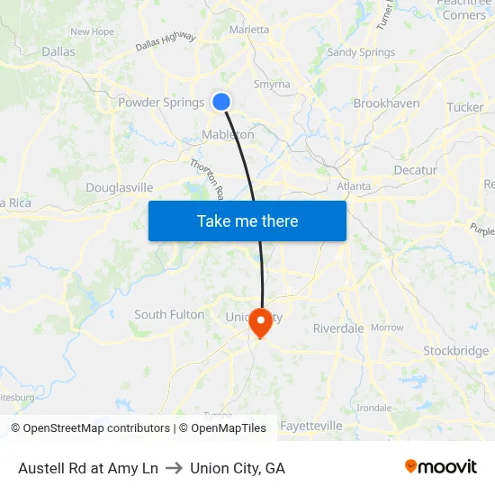 Austell Rd at Amy Ln to Union City, GA map