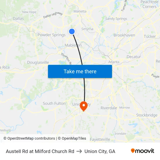 Austell Rd at Milford Church Rd to Union City, GA map