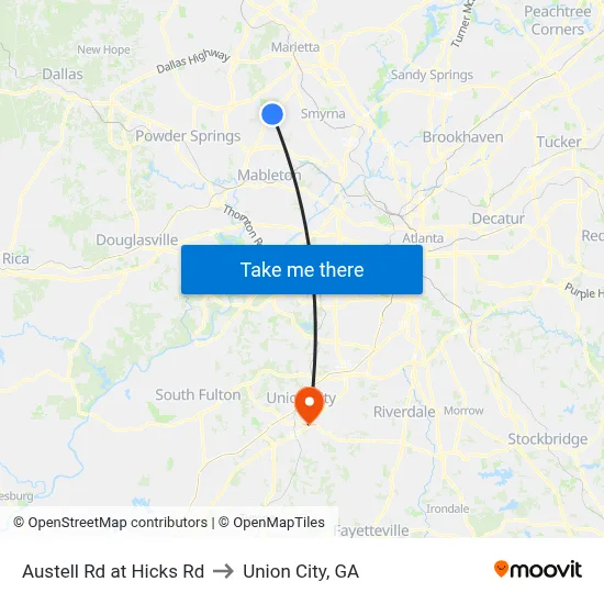 Austell Rd at Hicks Rd to Union City, GA map