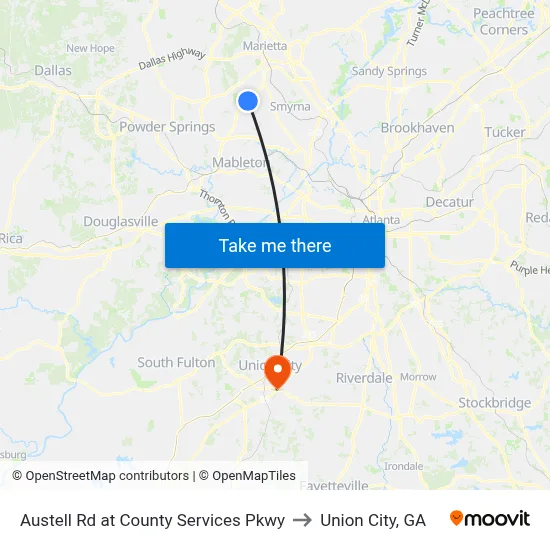 Austell Rd at County Services Pkwy to Union City, GA map