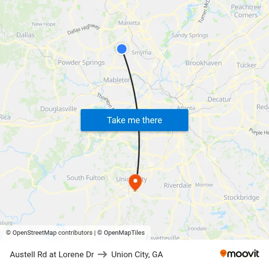 Austell Rd at Lorene Dr to Union City, GA map
