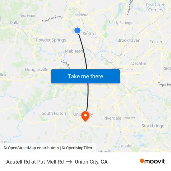 Austell Rd at Pat Mell Rd to Union City, GA map