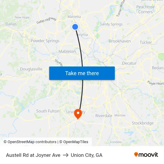 Austell Rd at Joyner Ave to Union City, GA map