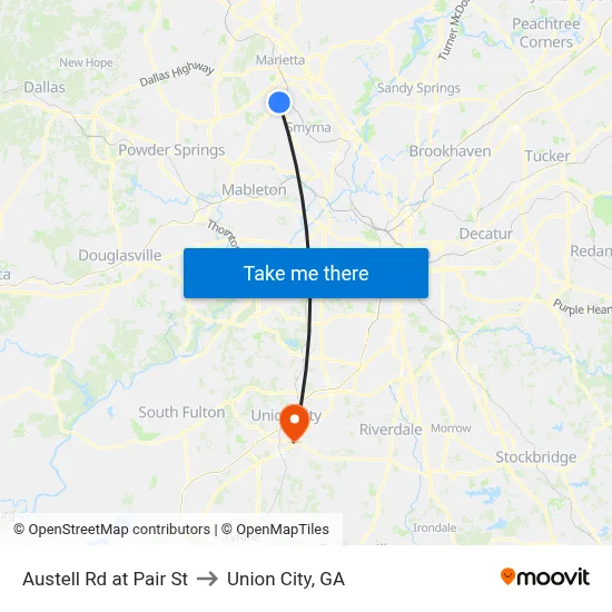 Austell Rd at Pair St to Union City, GA map