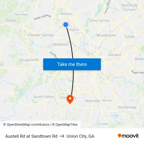Austell Rd at Sandtown Rd to Union City, GA map
