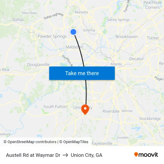 Austell Rd at Waymar Dr to Union City, GA map
