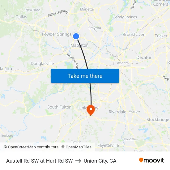 Austell Rd SW at Hurt Rd SW to Union City, GA map