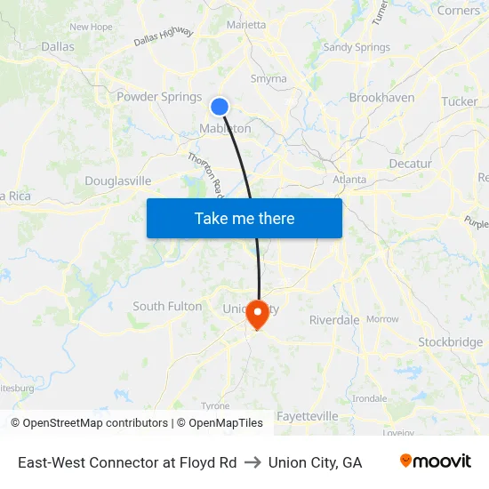 East-West Connector at Floyd Rd to Union City, GA map