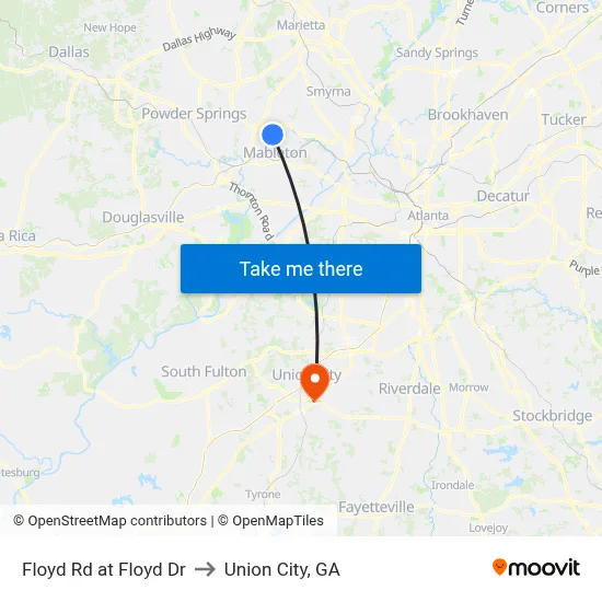 Floyd Rd at Floyd Dr to Union City, GA map