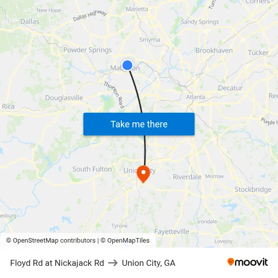 Floyd Rd at Nickajack Rd to Union City, GA map