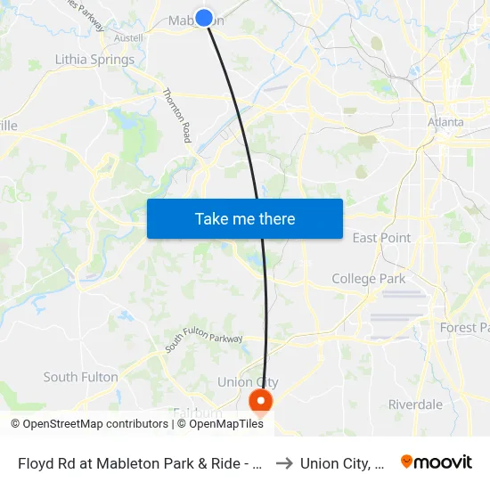 Floyd Rd at Mableton Park & Ride - Ob to Union City, GA map