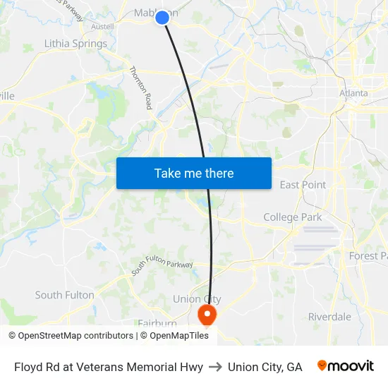 Floyd Rd at Veterans Memorial Hwy to Union City, GA map