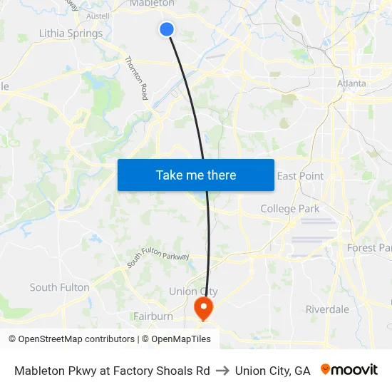 Mableton Pkwy at Factory Shoals Rd to Union City, GA map