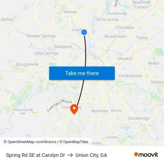 Spring Rd SE at Carolyn Dr to Union City, GA map