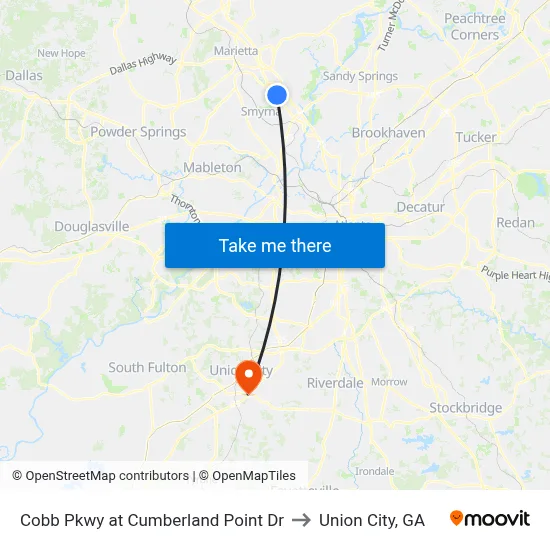 Cobb Pkwy at Cumberland Point Dr to Union City, GA map