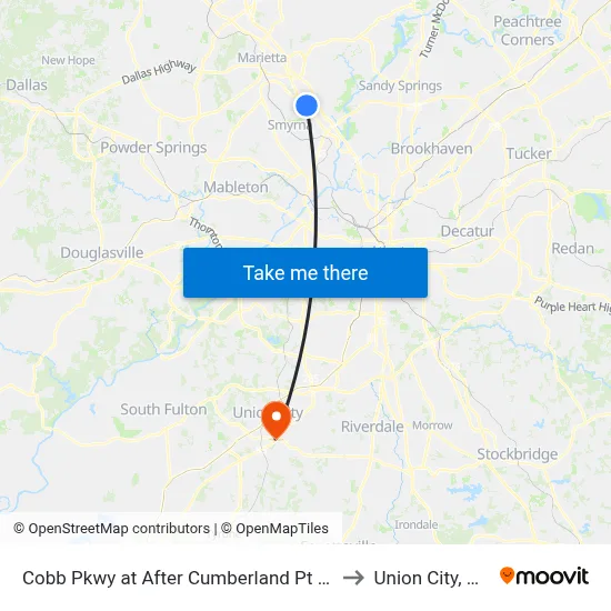 Cobb Pkwy at After Cumberland Pt Dr to Union City, GA map