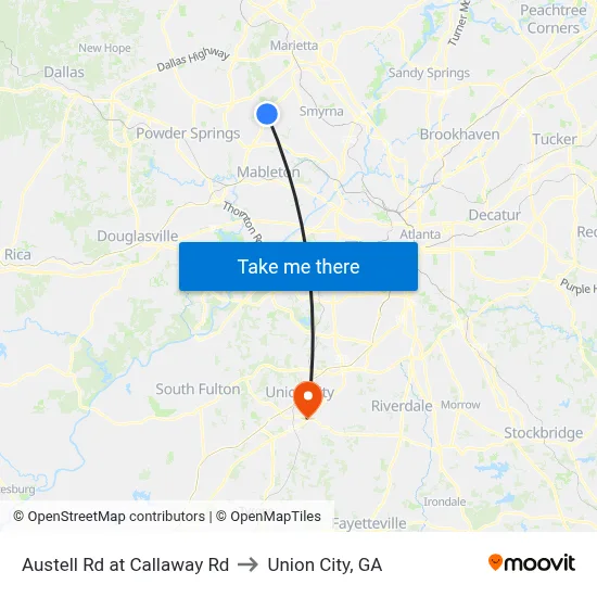 Austell Rd at Callaway Rd to Union City, GA map