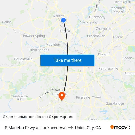 S Marietta Pkwy at Lockheed Ave to Union City, GA map