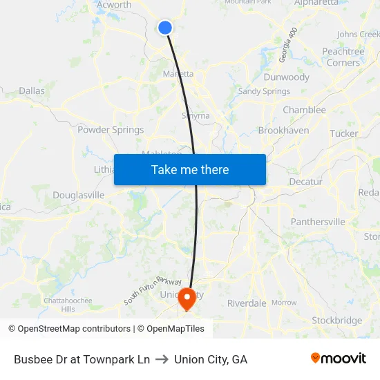 Busbee Dr at Townpark Ln to Union City, GA map