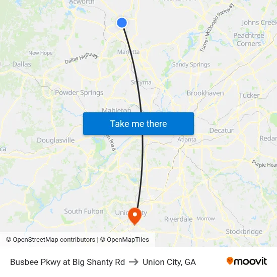 Busbee Pkwy at Big Shanty Rd to Union City, GA map
