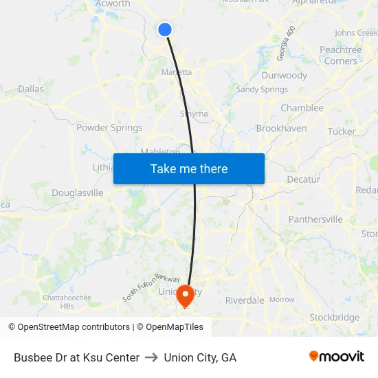 Busbee Dr at Ksu Center to Union City, GA map