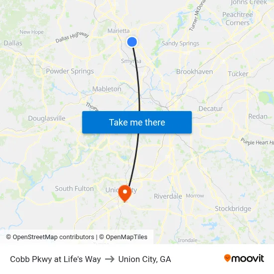 Cobb Pkwy at Life's Way to Union City, GA map