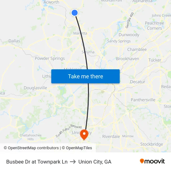 Busbee Dr at Townpark Ln to Union City, GA map