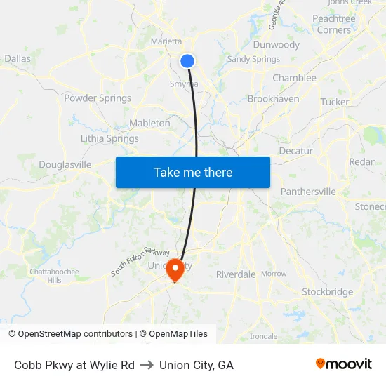Cobb Pkwy at Wylie Rd to Union City, GA map