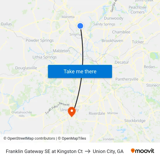Franklin Gateway SE at Kingston Ct to Union City, GA map