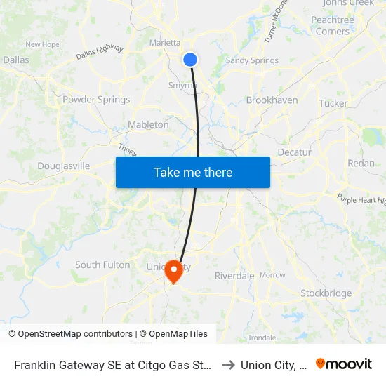Franklin Gateway SE at Citgo Gas Station to Union City, GA map