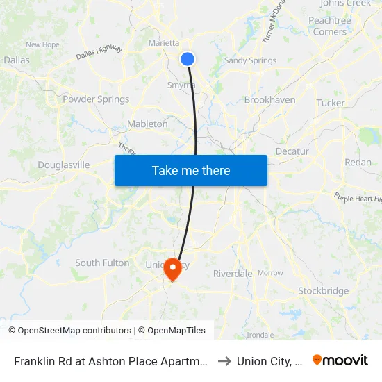 Franklin Rd at Ashton Place Apartments to Union City, GA map