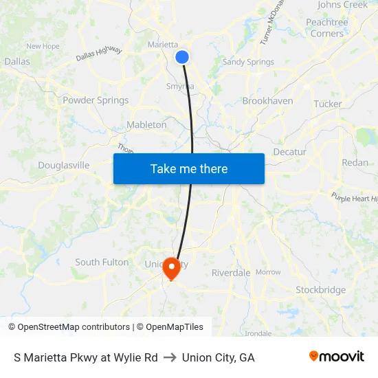 S Marietta Pkwy at Wylie Rd to Union City, GA map